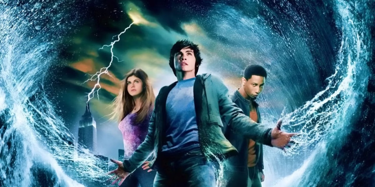 Percy Jackson summons water and lightening while flanked by his two friends in "The Lightning Thief" 