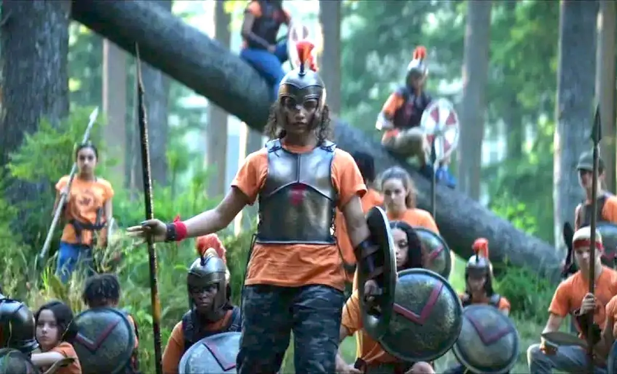 Teens dressed in armor in the woods in Percy Jackson Disney+ series trailer.