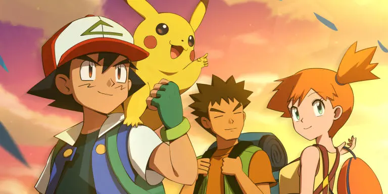 Ash, Brock, Misty, and Pikachu from 'Pokémon'