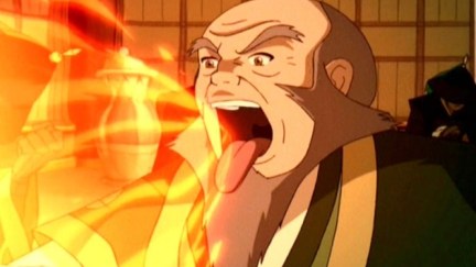 Uncle Iroh breathes fire on Avatar: The Last Airbender.