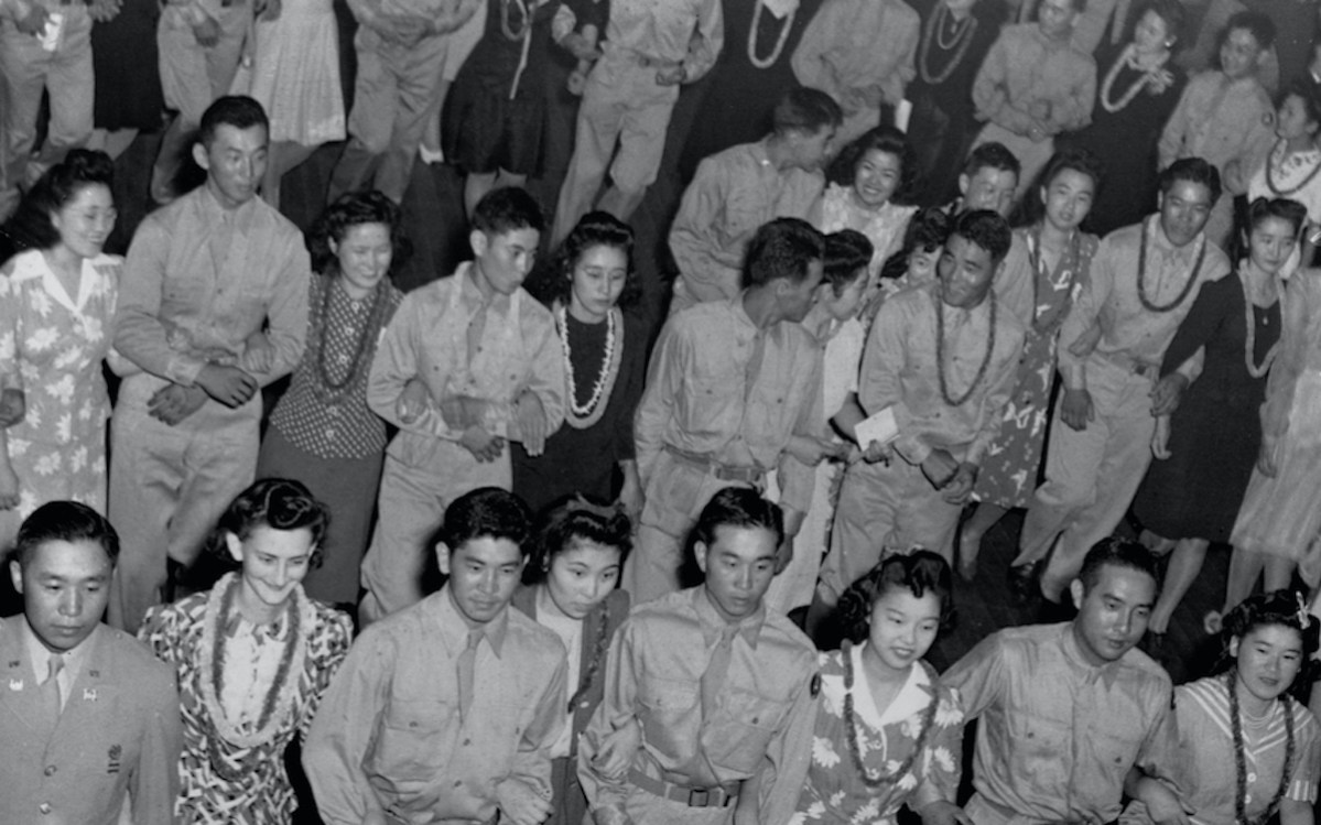 Japanese American soldiers of the 442nd at a dance during WWII.