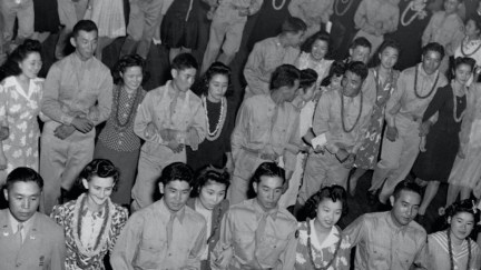Japanese American soldiers of the 442nd at a dance during WWII.