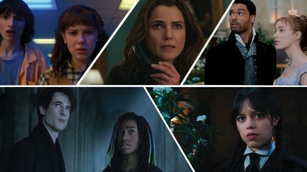 Best Netflix original series, featuring 'Stranger Things,' 'The Diplomat,' 'Bridgerton,' 'Wednesday,' and 'The Sandman.'
