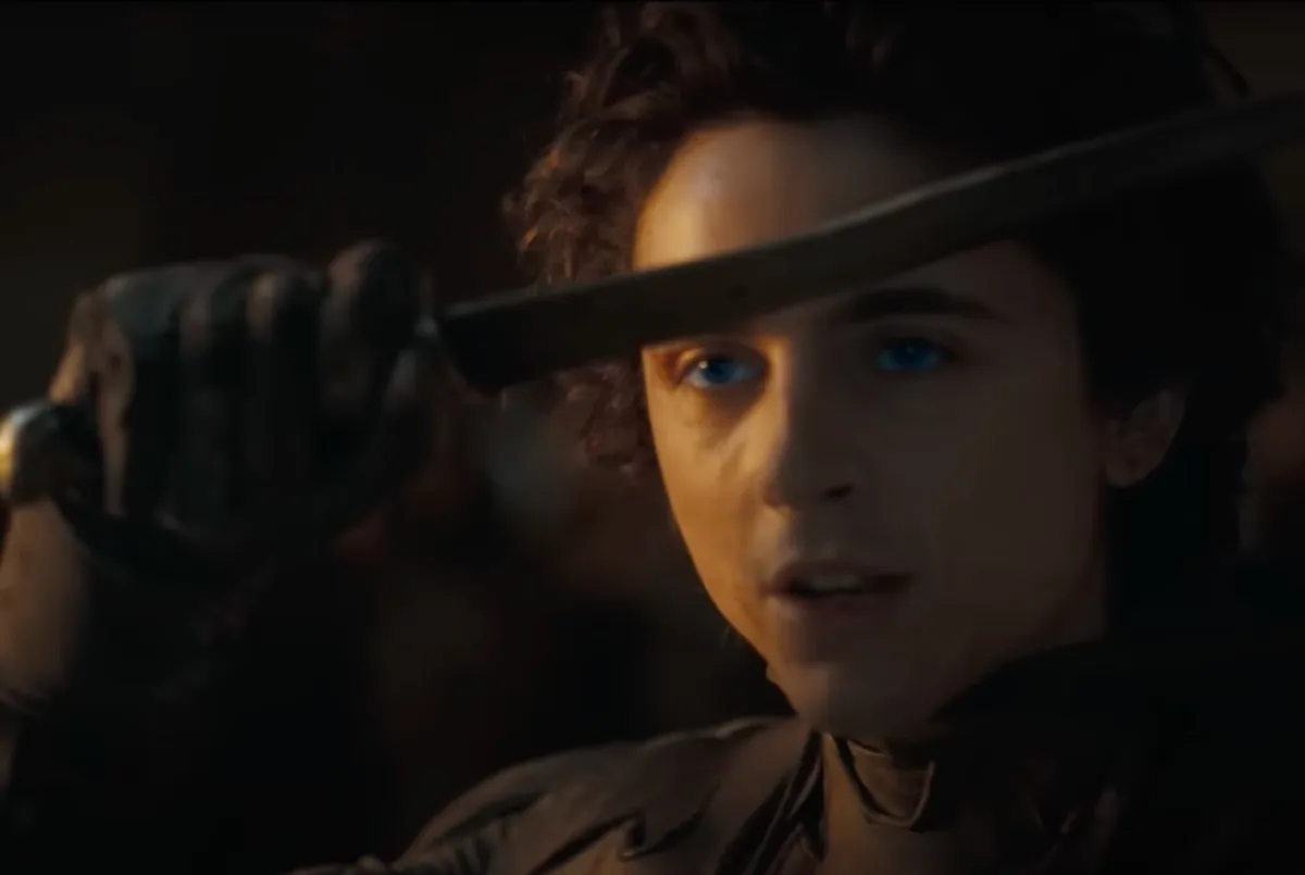 Paul Atreides, played by Timothée Chalamet, gets ready to fight in a ritual duel in Dune: Part Two
