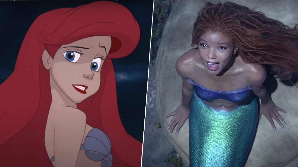 Jodie Benson as Ariel and Halle Bailey as Ariel in The Little Mermaid animated version and remake