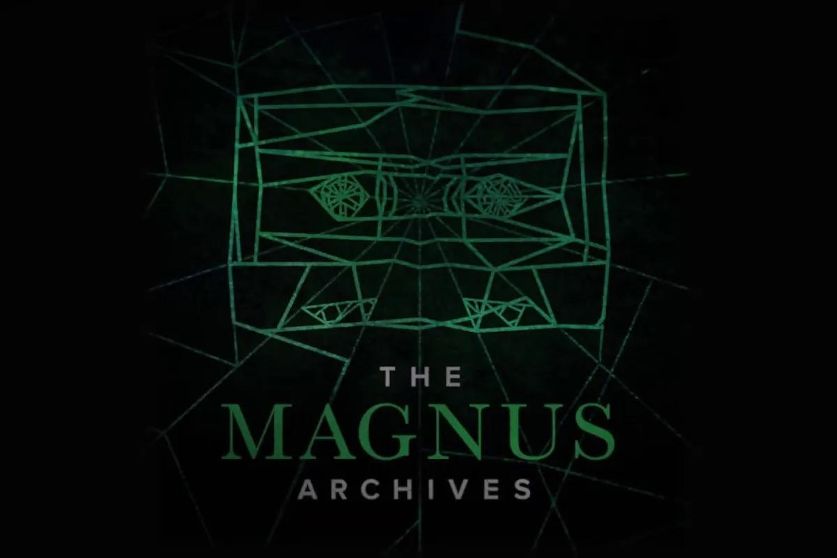 A green line drawing on black of a casette tape with the text "The Magnus Archives" underneath it