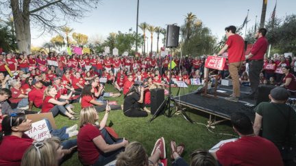 Teachers rally at the April 28, 2018, Red for Ed protest at the State Capital in Phoenix, Arizona.