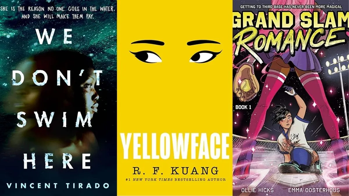 'We Don’t Swim Here' by Vincent Tirado, 'Yellowface' by RF Kuang,  and 'Grand Slam Romance' by Ollie Hicks, Emma Oosterhous. 