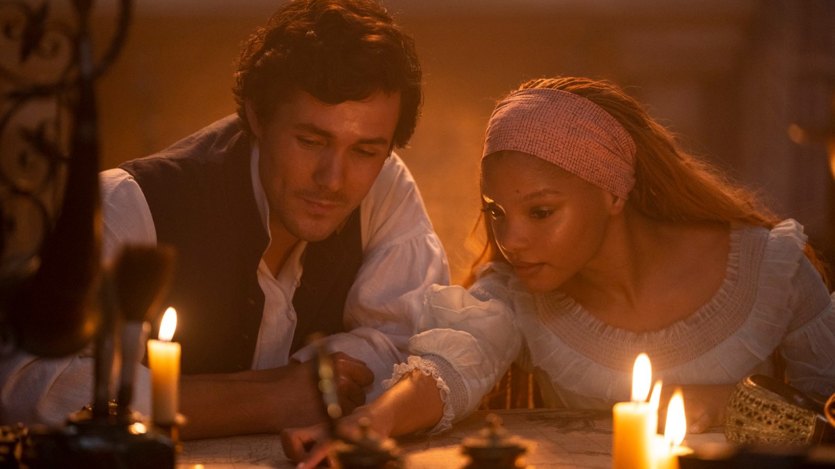 Halle Bailey and Jonah Hauer-King play Ariel and Eric as they fall in love in the 2023 live-action remake of The Little Mermaid