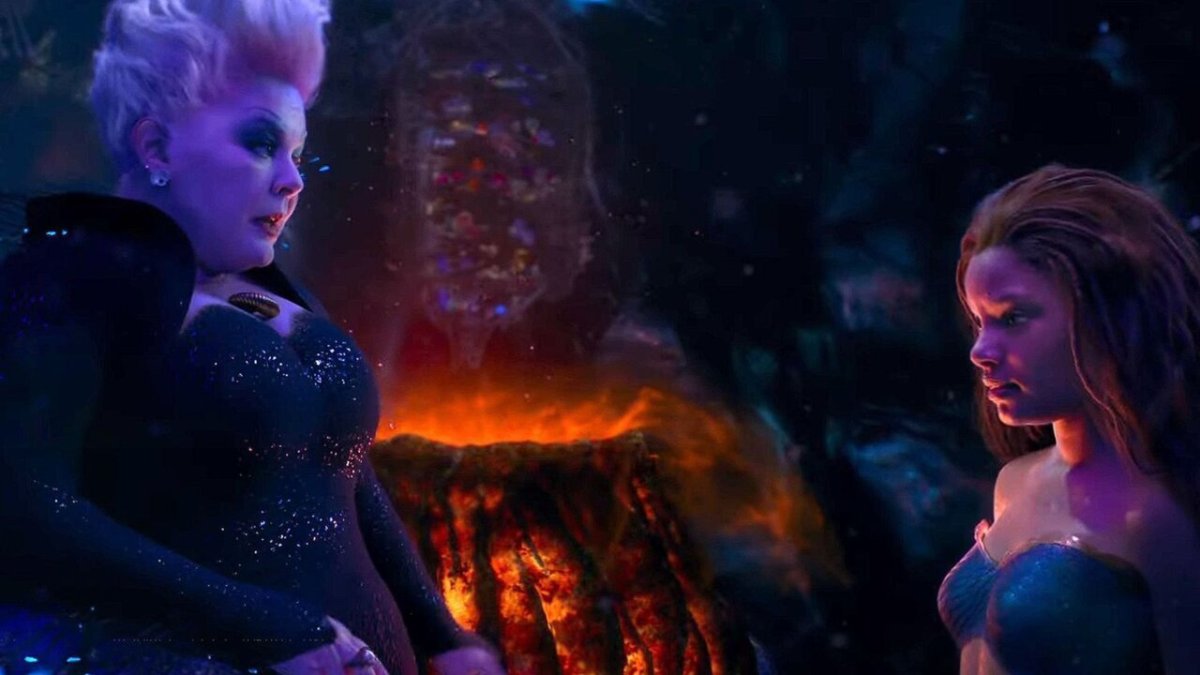 Halle Bailey and Melissa McCarthy as Ariel and Ursula in the "Poor Unfortunate Souls" sequence in the 2023 live-action remake of The Little Mermaid