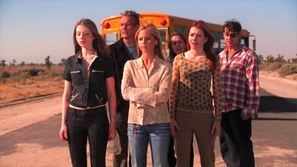 Buffy and the crew standing outside of the bus in Buffy the Vampire Slayer series finale