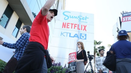 WGA west writers strike outside Netflix in Los Angeles