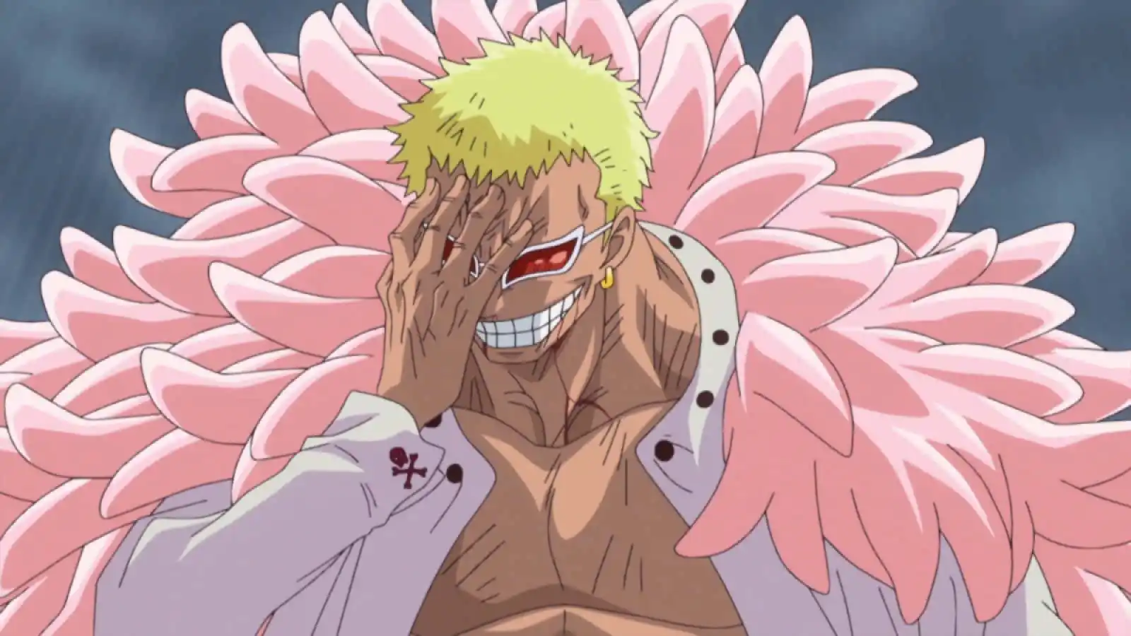 Donquixote laughing and looking evil in 'One Piece'