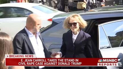 E. Jean Carroll arrives at the courthouse to testify in her civil rape lawsuit against Donald Trump.