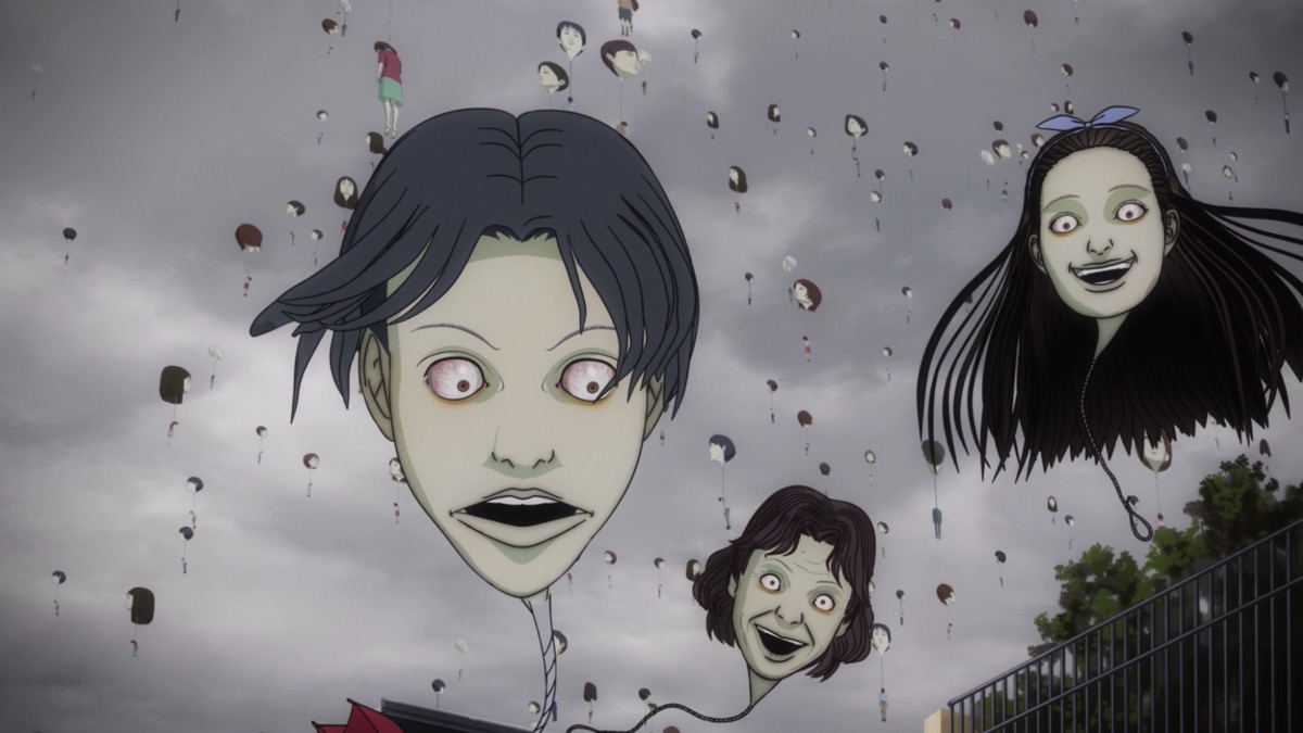 A bunch of human heads float like balloons in "Junji Ito Collection" 