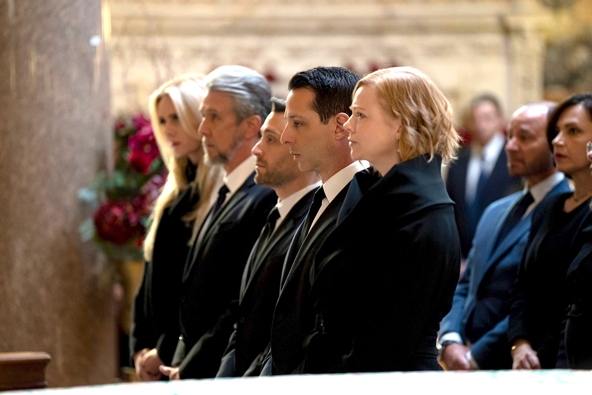 The Roy kids on Succession at Logan's funeral