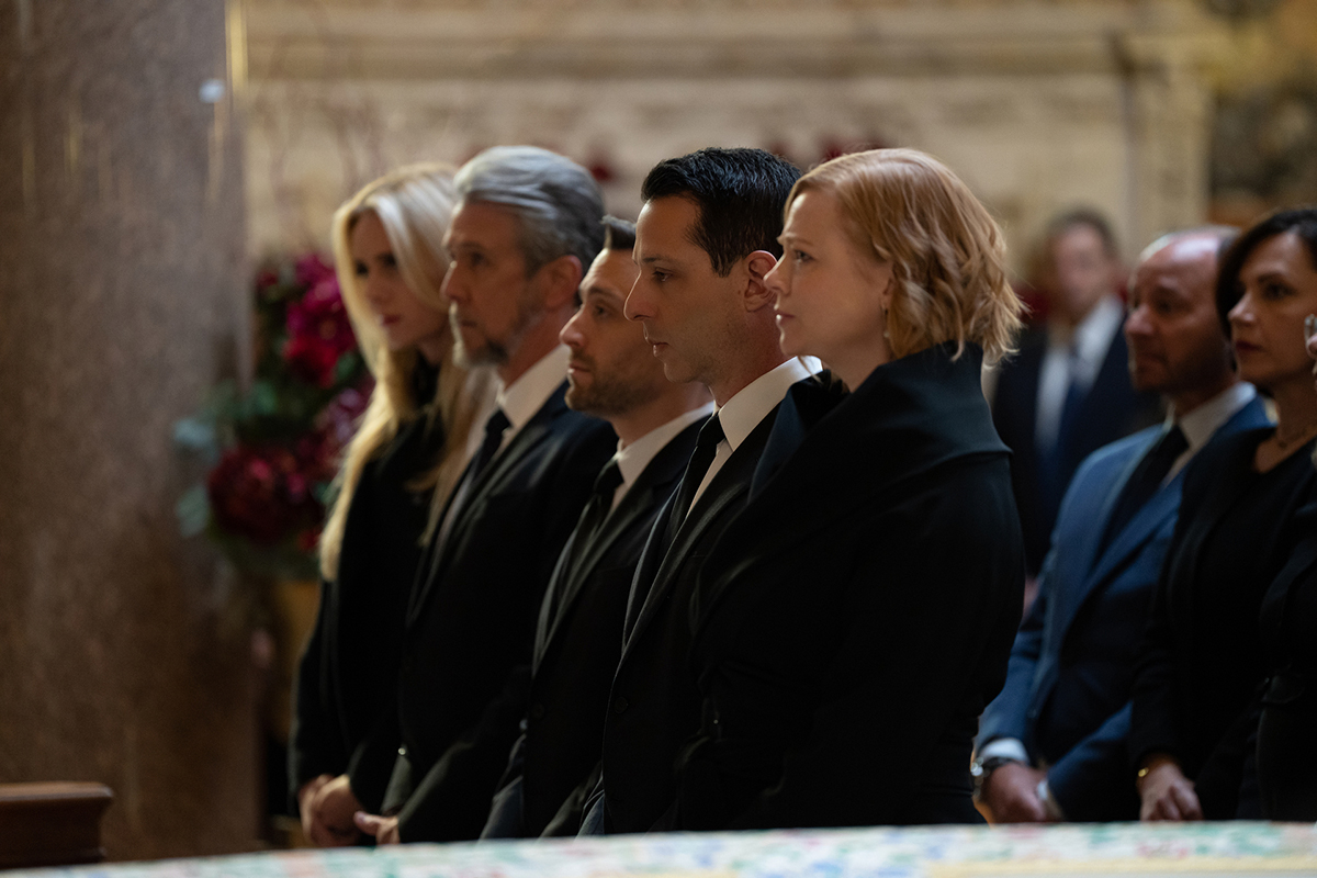 The Roy kids on Succession at Logan's funeral