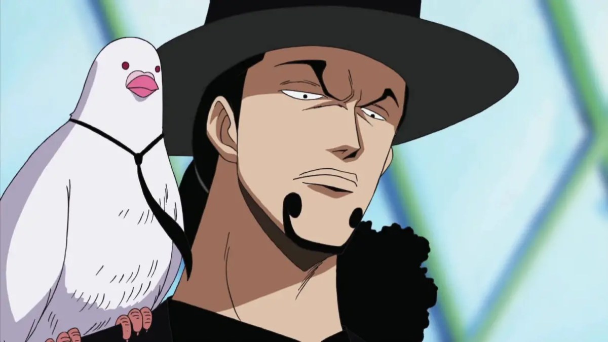 Rob Lucci with is bird on his shoulder in 'One Piece'