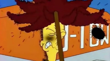 Sideshow Bob hitting himself in the face with a rake on The Simpsons.