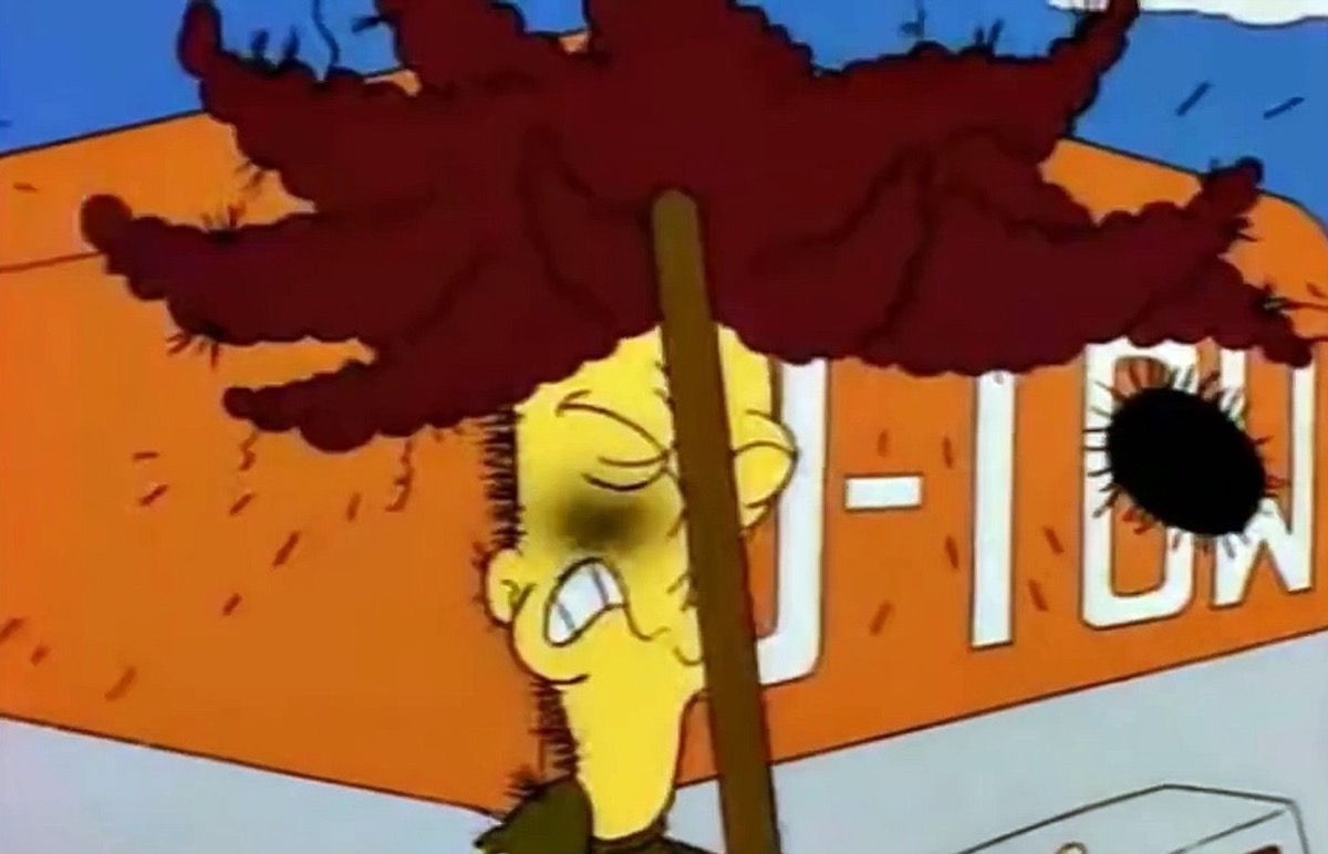 Sideshow Bob hitting himself in the face with a rake on The Simpsons.