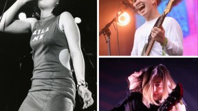 Kathleen Hanna, Avery Tucker, and Carrie Brownstein & Corin Tucker performing live.