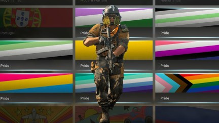 A soldier from 'Call of Duty' laid over the game's special cards for Pride