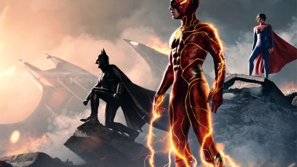 The Flash (Ezra Miller), Batman (Michael Keaton), and Supergirl (Sasha Calle) in 'The Flash'
