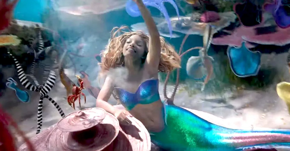 Halley Bailey as Ariel, underwater as a Mermaid, in Disney's live-action Little Mermaid remake.