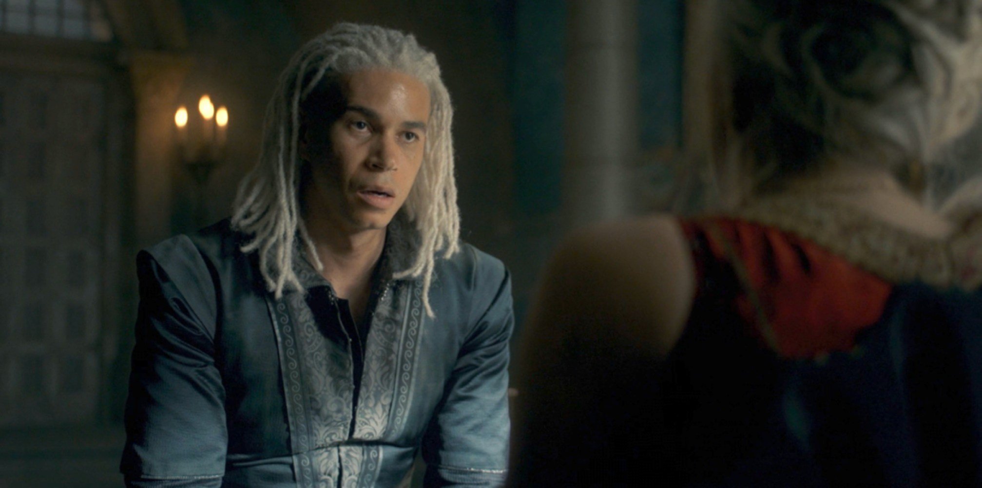 Laenor Velaryon talks with Rhaenyra Targaryen in HBO's House of the Dragon