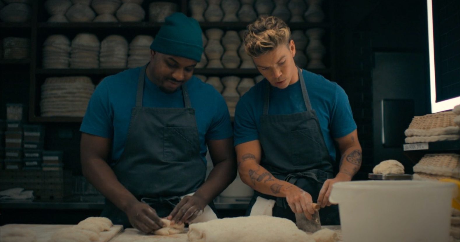 Marcus (Lionel Boyce) and Lucas (Will Poulter) making pastries in The Bear Season Two.
