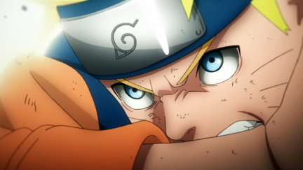 A close-up of Naruto Uzumaki's face in 'Naruto.' He looks determined.