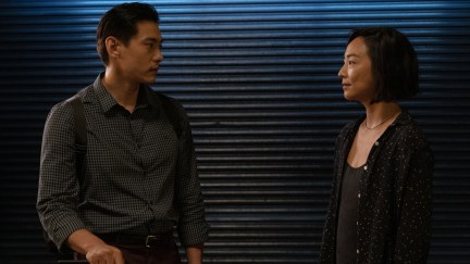 Hae Sung (Teo Yoo) and Nora (Greta Lee) silently speak to one another.