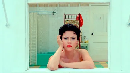 Scarlett Johansson in Wes Anderson's 'Asteroid City,' looking kind of annoyed.