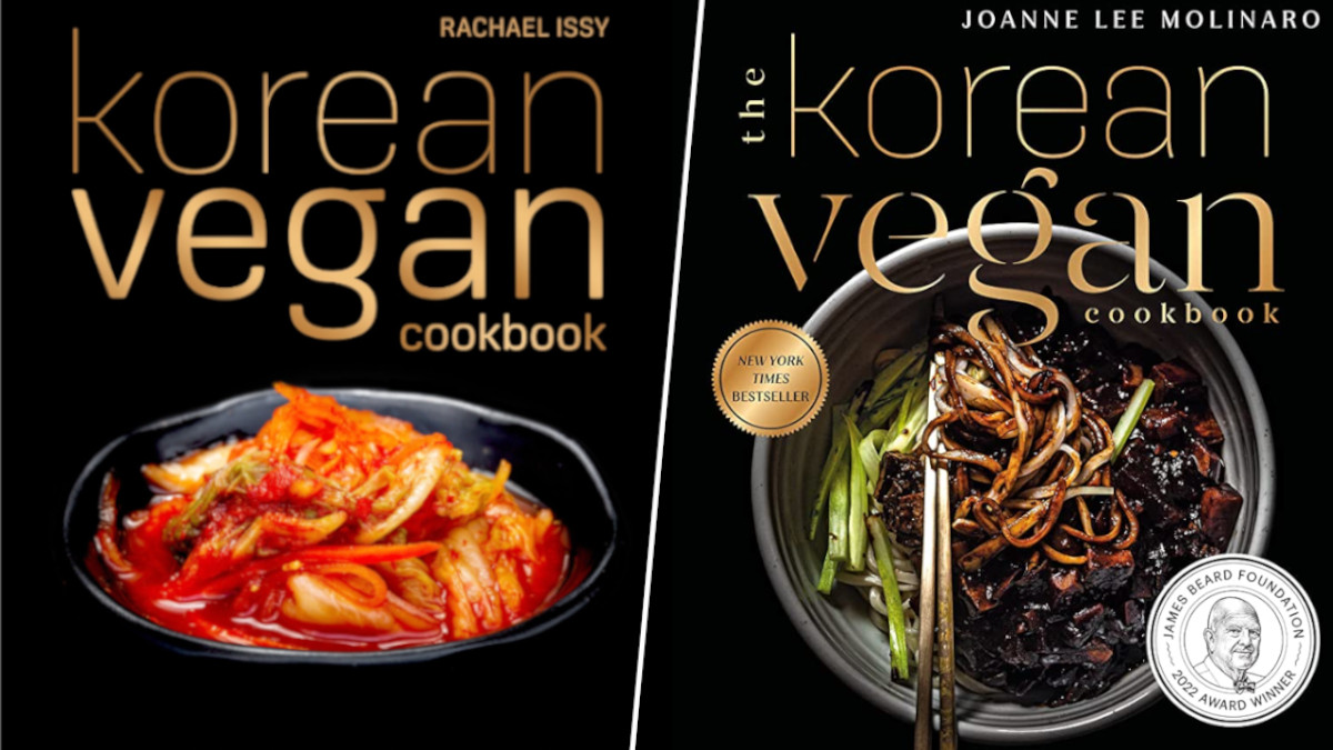 Plagiarized Korean Vegan by Rachel Issy next to Joanne Lee Molinaro's The Korean Vegan Cookbook