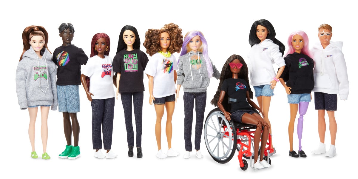 10 different Barbie dolls outfitted with Xbox-themed fashion and accessories 