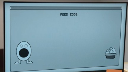 A computer screen with a black and white game on it. At the top, the game says 