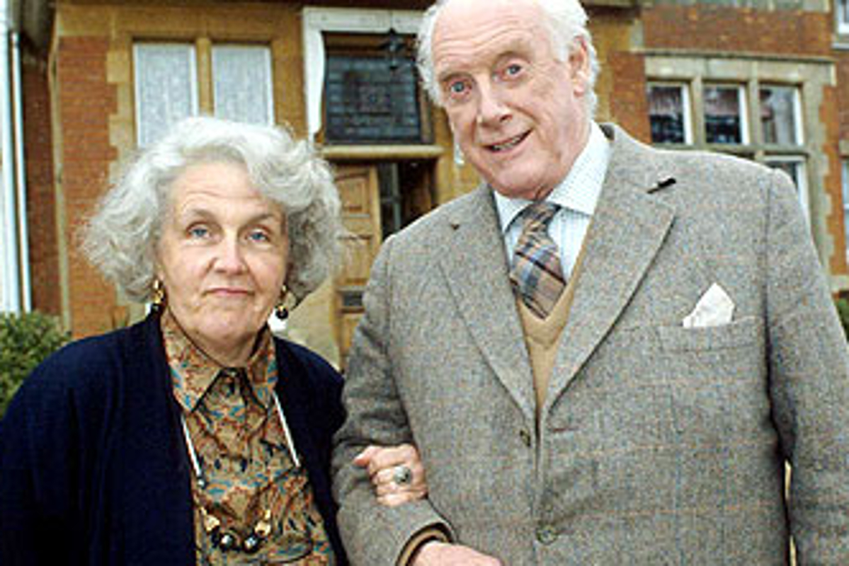 Promotional image from Waiting for God; Stephanie Cole, an old white lady with white hair, stands next to Graham Crowden, an old white man  