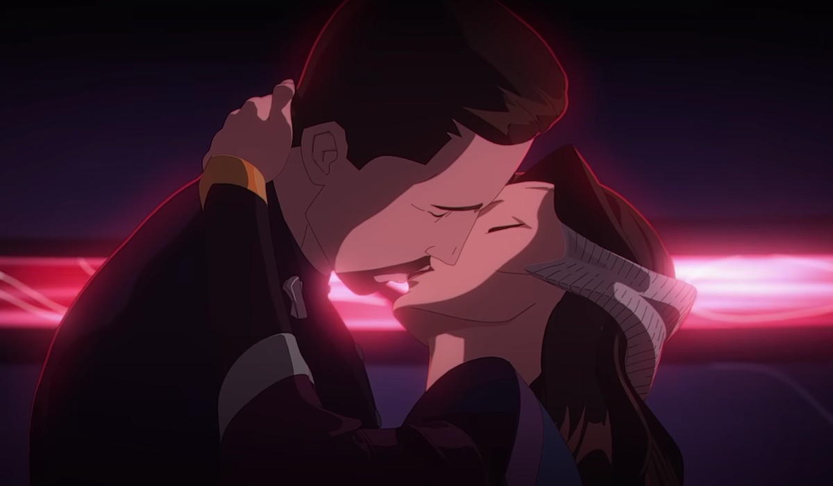 Sheridan and Delenn kiss in the animated Babylon 5 movie