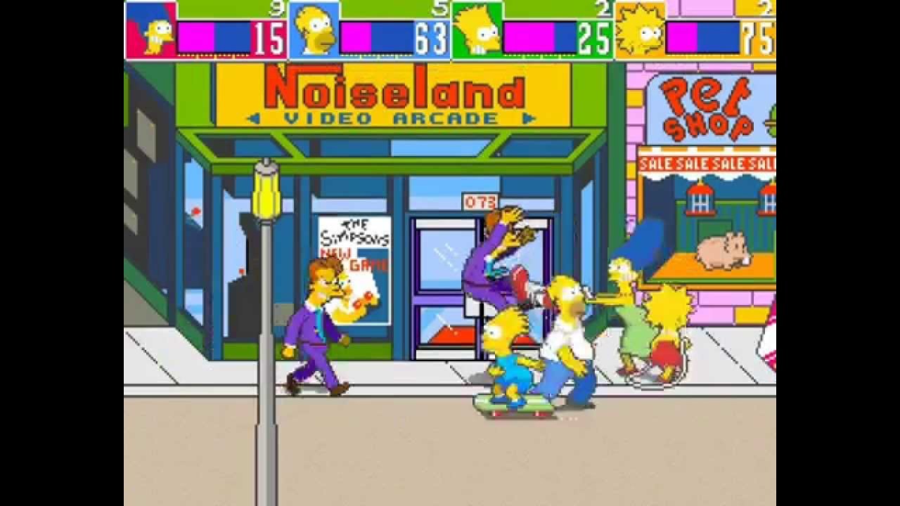 The Simpsons beating up the town in the game "The Simpsons"