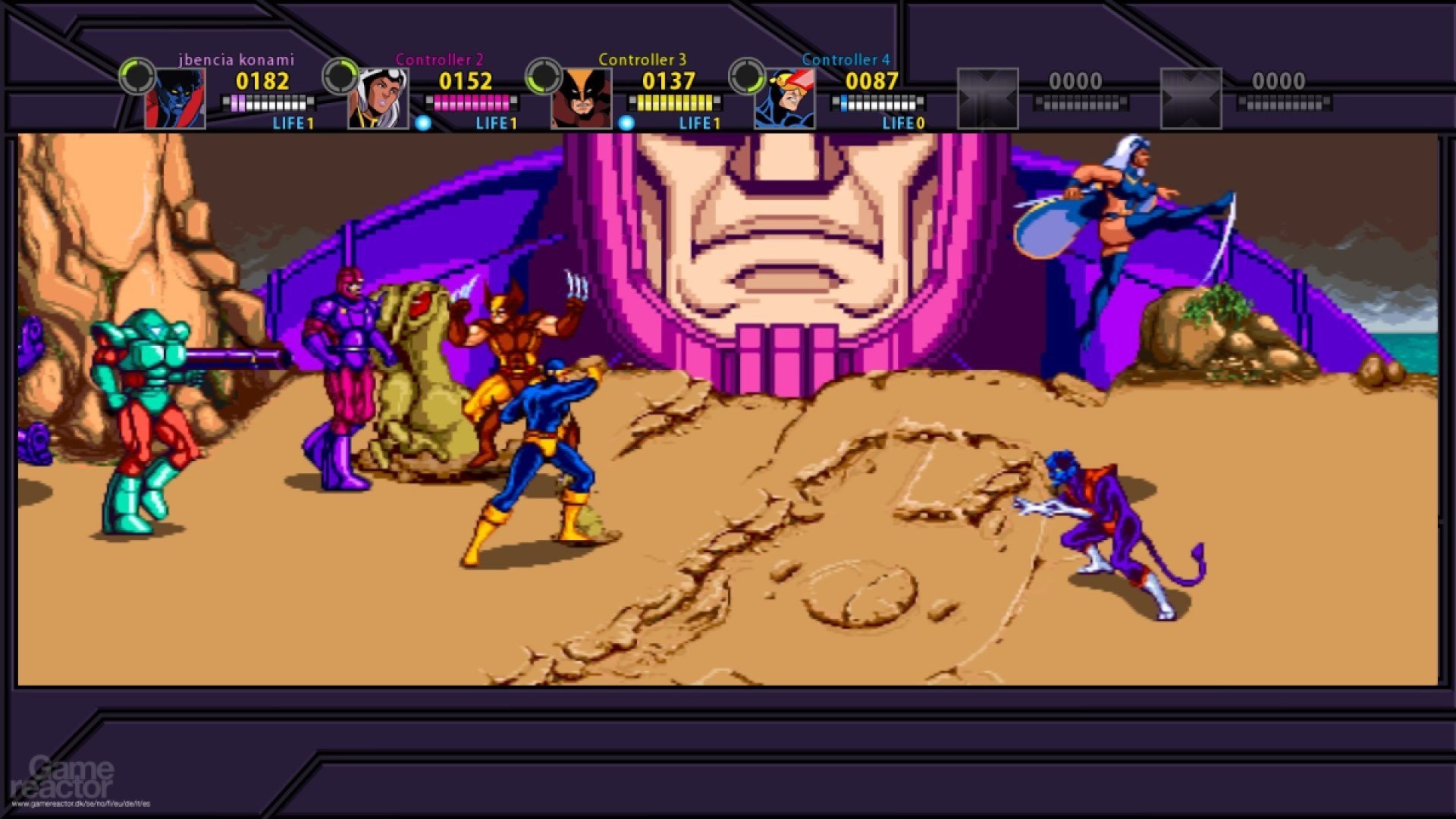 Animated X-Men fight in the desert in the game "X-Men"