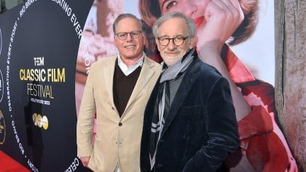 David Zaslav and Steven Spielberg on the red carpet for a TCM event.