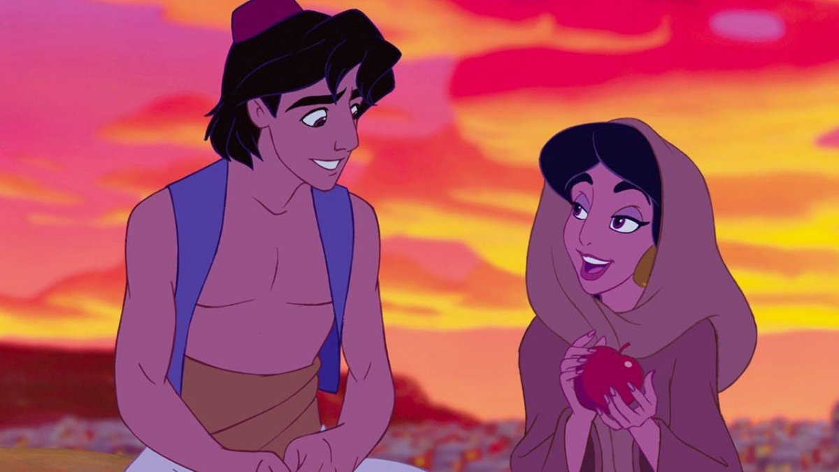 Aladdin and Jasmine (voiced by Scott Weinger and Linda Larkin) in Aladdin (Disney)