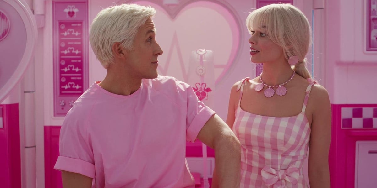 Ryan Gosling as Ken and Margot Robbie as Stereotypical Barbie in the Barbie movie