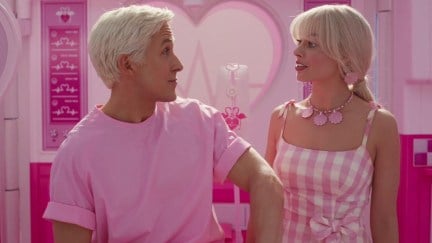 Ryan Gosling as Ken and Margot Robbie as Stereotypical Barbie in the Barbie movie