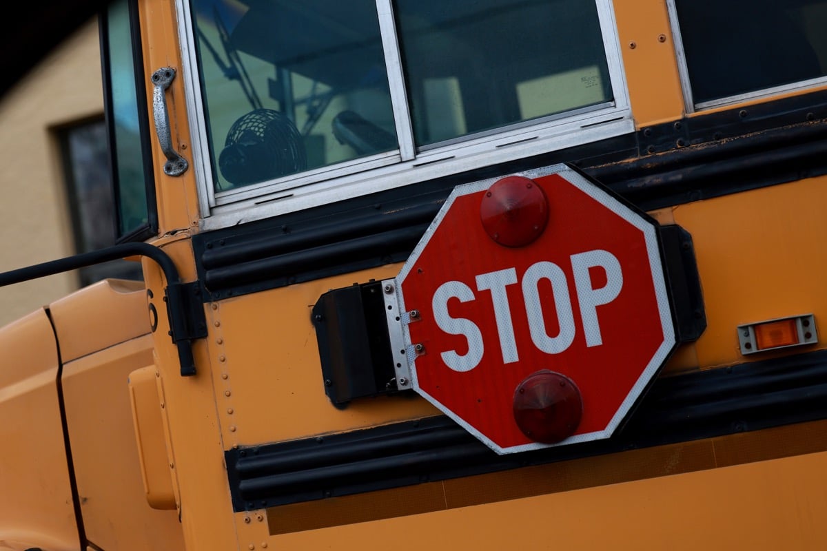 MIAMI, FLORIDA - APRIL 19: A stop sign attached to a school bus is shown on April 19, 2023 in Miami, Florida. The Florida Board of Education today approved banning discussion in the classroom of sexual orientation and gender identity for all grades through 12th grade, an expansion of what critics call the “Don’t Say Gay” law. (Photo by Joe Raedle/Getty Images)