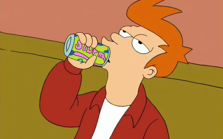 Fry drinking a can of Slurm (20th Century Television)