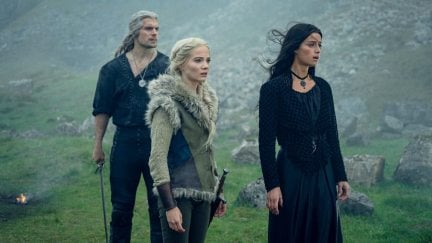 Geralt (Henry Caill), Ciri (Freya Allan), and Yen (Anya Chalotra) in 'The Witcher' on Netflix.
