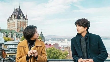 The Goblin and the Goblin's Bridge, played by Kim Go-eun and Gong Yoo, during a scene in Guardian: The Lonely and Great God