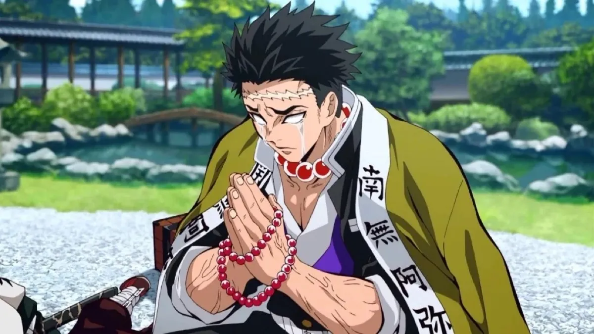 Gyomei crying with hands folded in prayer in 