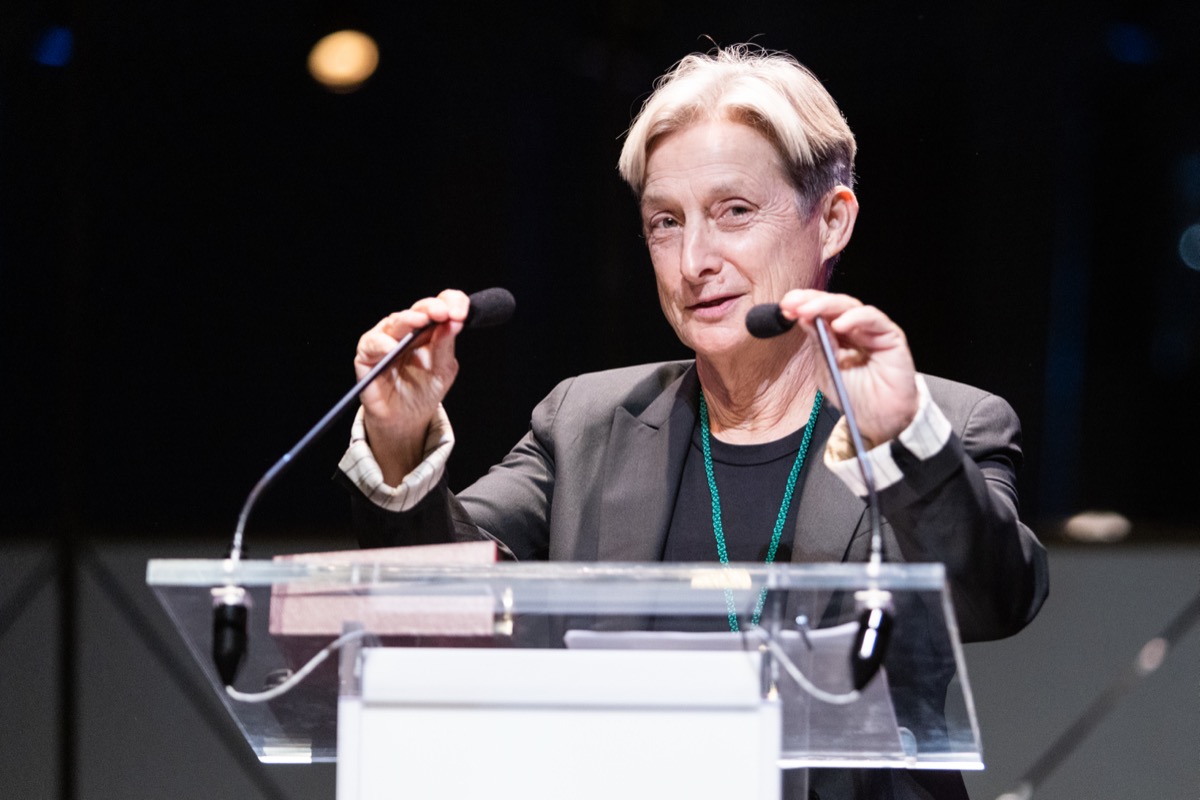 Judith Butler speaks after receive the Golden Medal at Circulo de las Bellas Artes on October 27, 2022 in Madrid, Spain.